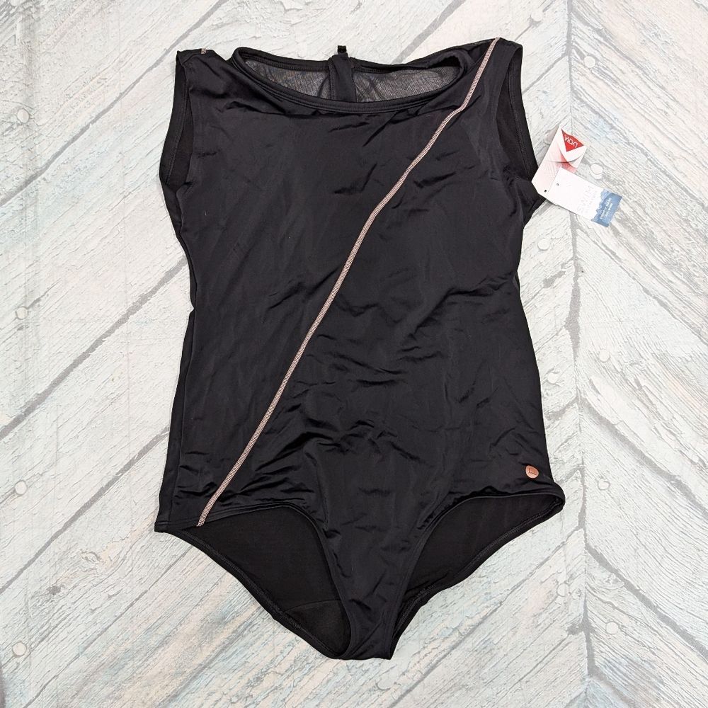 Cacique Size 14 Black Modest One‎ Piece Swimsuit Active with self zip cord